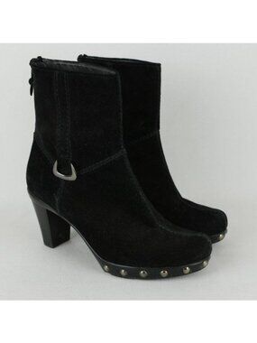 Stuart Weitzman Women's Size 6 Black Suede Studded Zip Up Heeled Boots